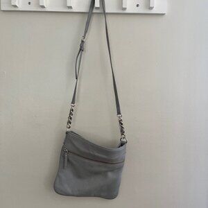 Kate Spade Pebble Leather Shoulder Bag Zip Top Chain Detail Grey